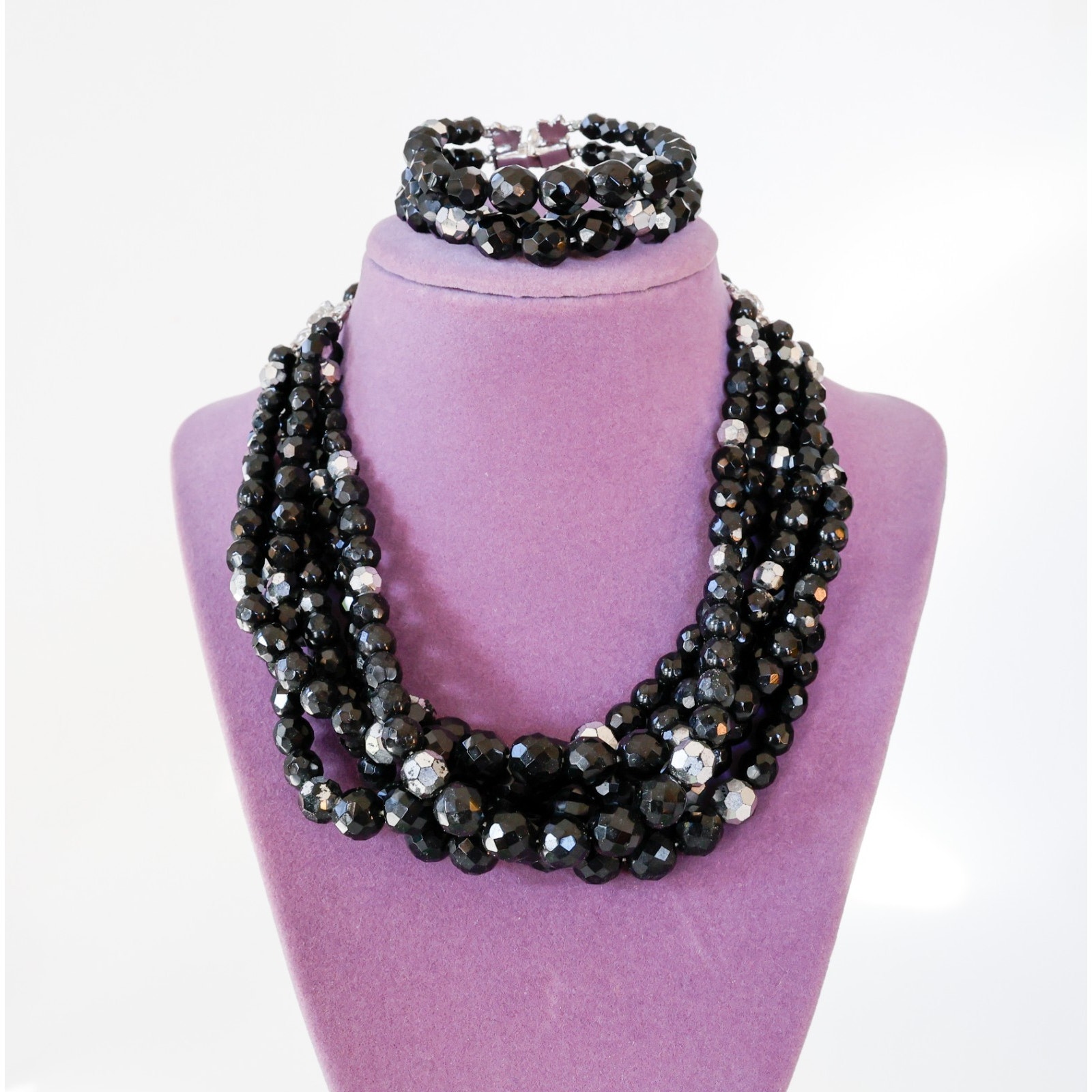 Vtg Unsigned Schiaparelli Glass Bead 6 Strand Necklace Bracelet Set Mcm 50s Gala